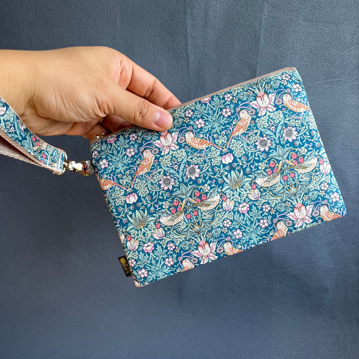 Wristlet Zip Pouch - Liberty Strawberry Thief Teal