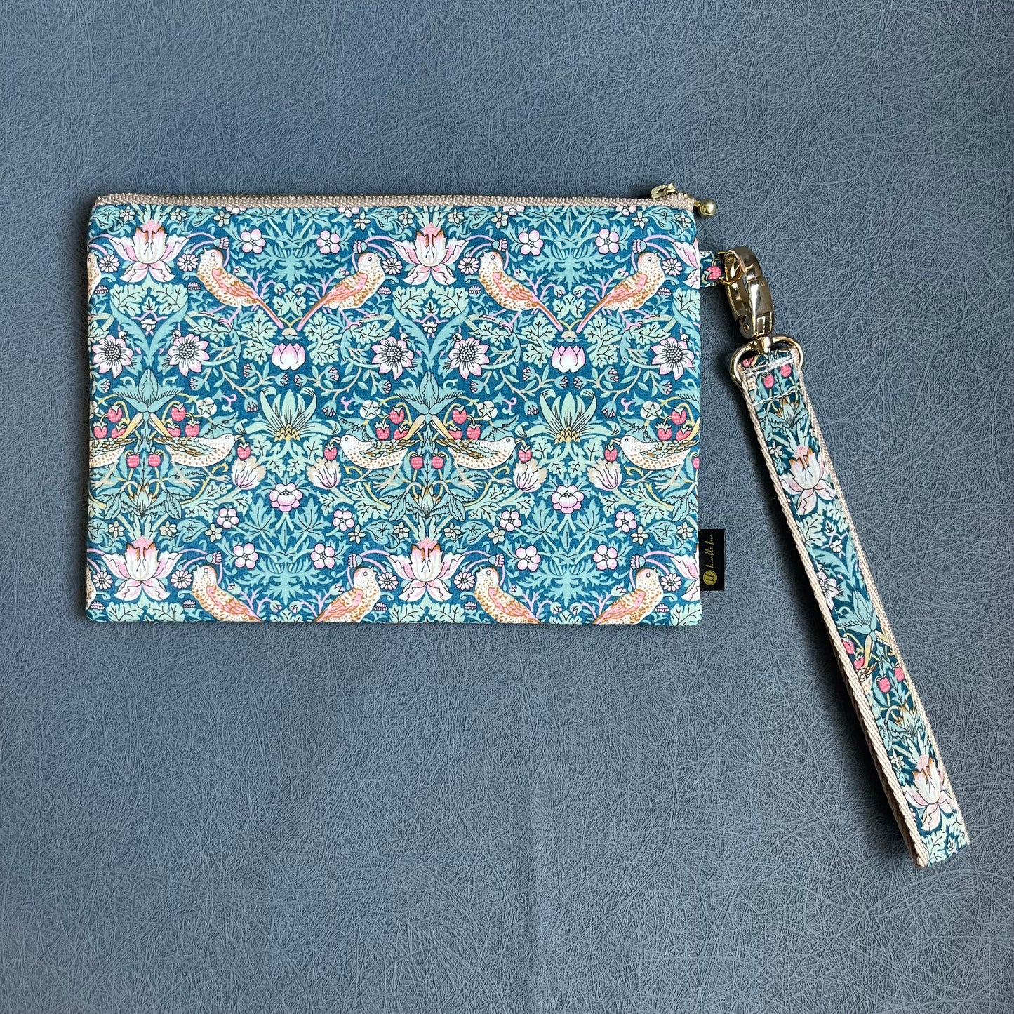 Wristlet Zip Pouch - Liberty Strawberry Thief Teal