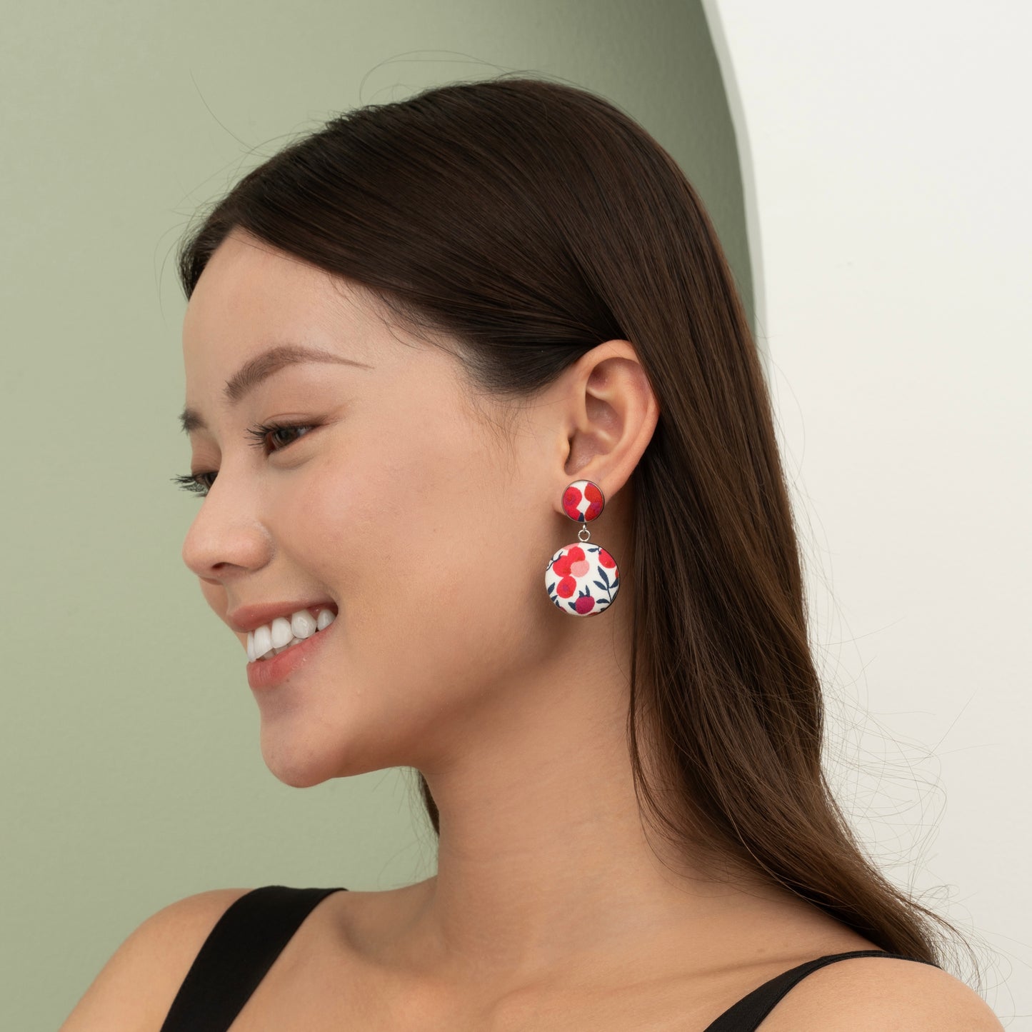 Button Earrings - Liberty Wiltshire Red